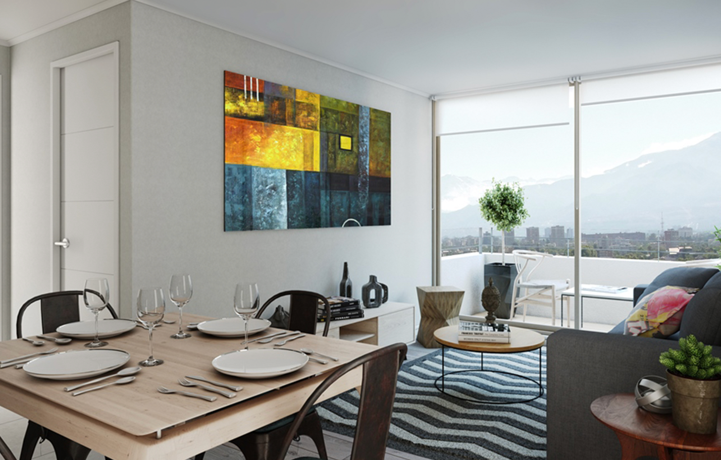 Living comedor departamento modelo Vistanova II